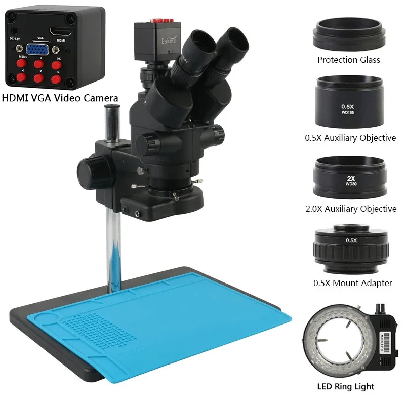 Trinocular Stereo Microscope 7X-45X - Kamera wideo 1080P 2K 4K VGA