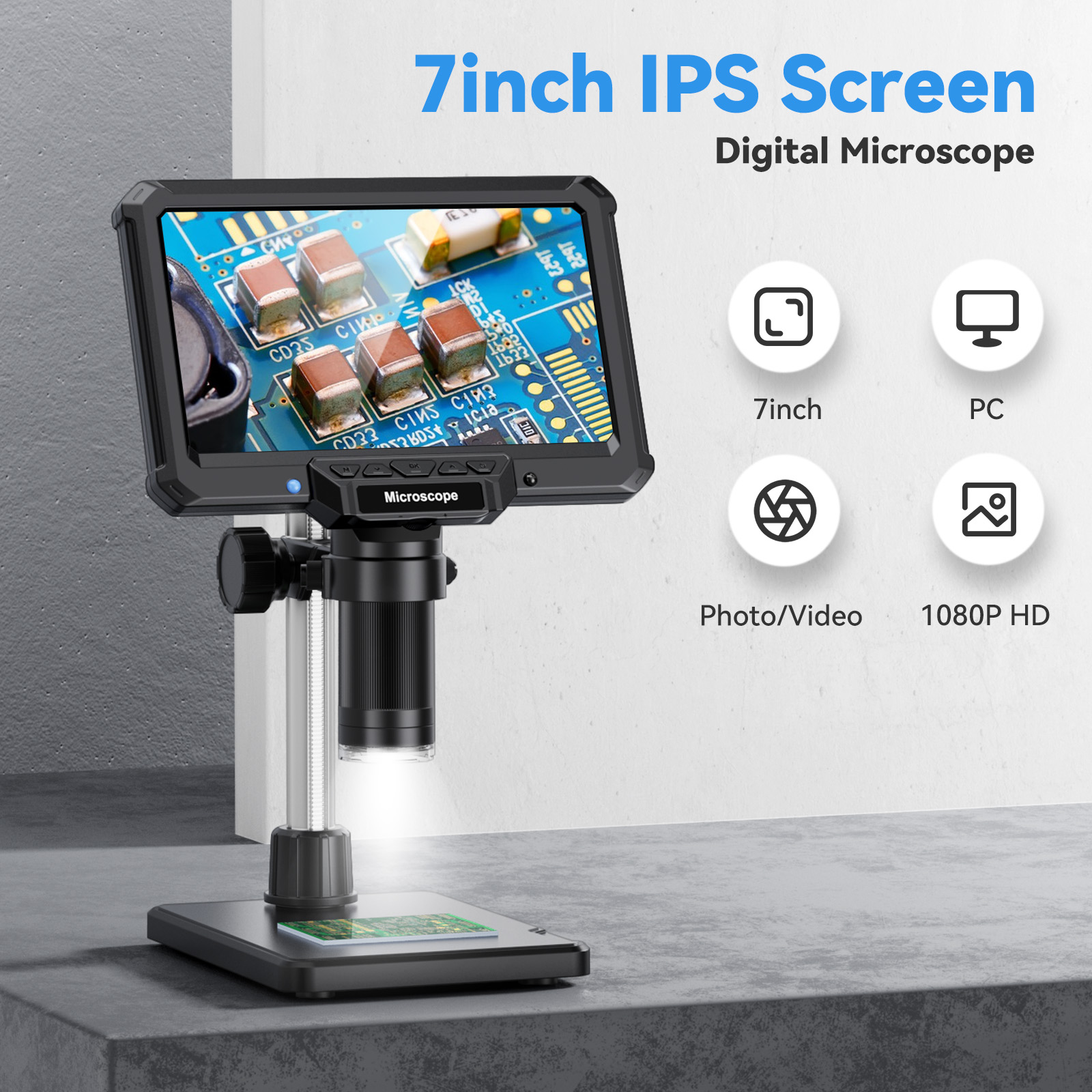 Digital Microscope With Screen 7 Inch - Mikroskop 7 cali 1200X 16MP HD