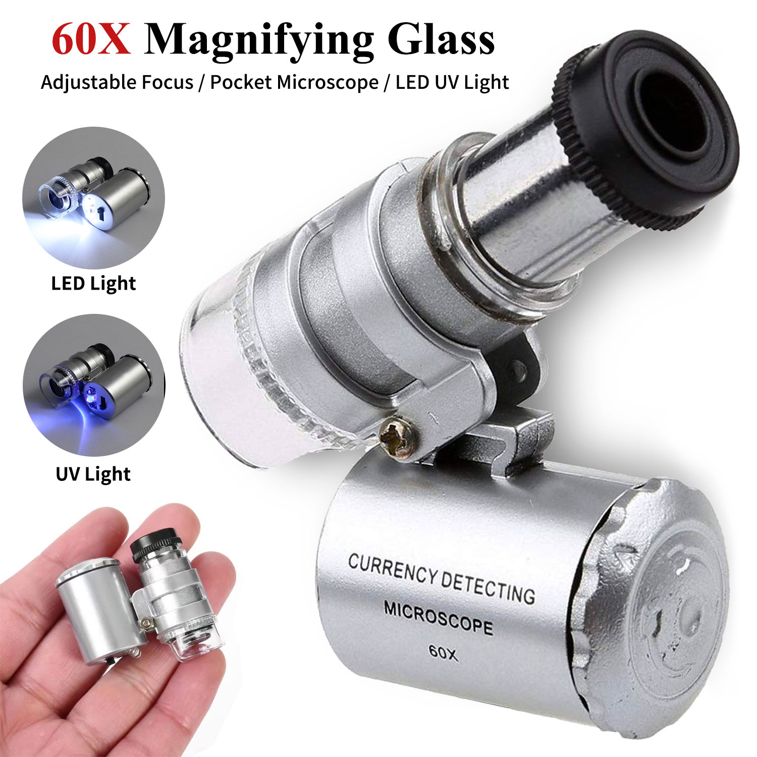 Gem Microscope Jeweler - 60x Lupa jubilerska z kieszonkowym światłem